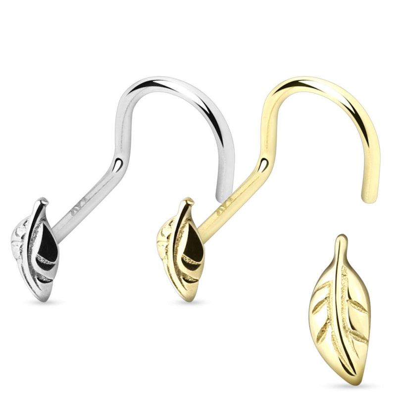 Næseskrue af 14 karat guld med blad Piercing - Danmark