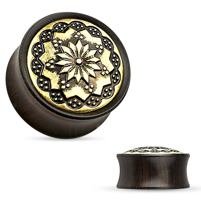 Plug af træ med blomst og prikker Kropspiercing - Danmark