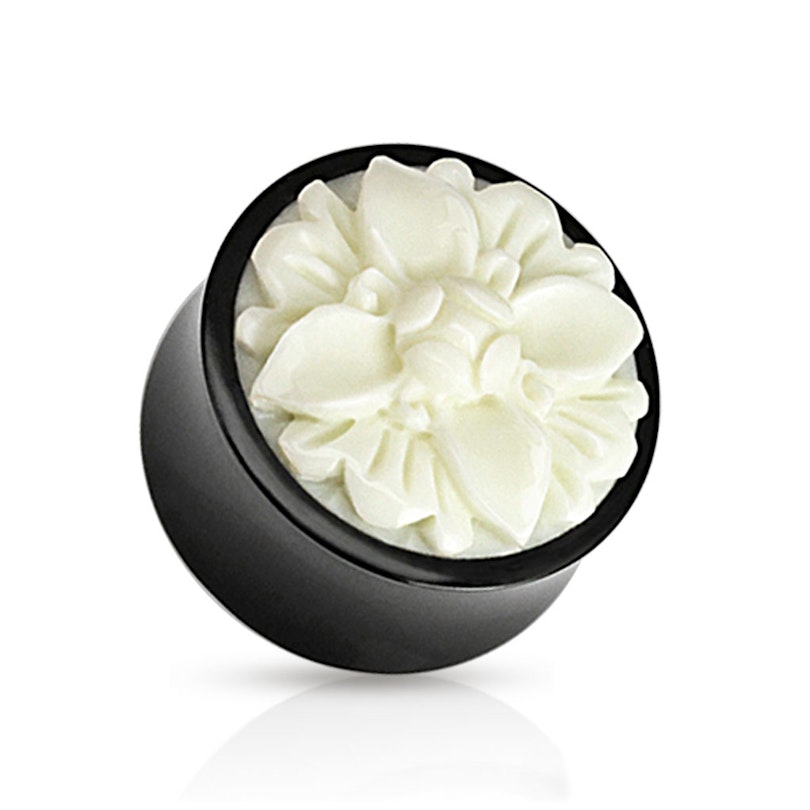 Plug af horn og ben med håndskåret firbladet blomst Kropssmykker - Danmark