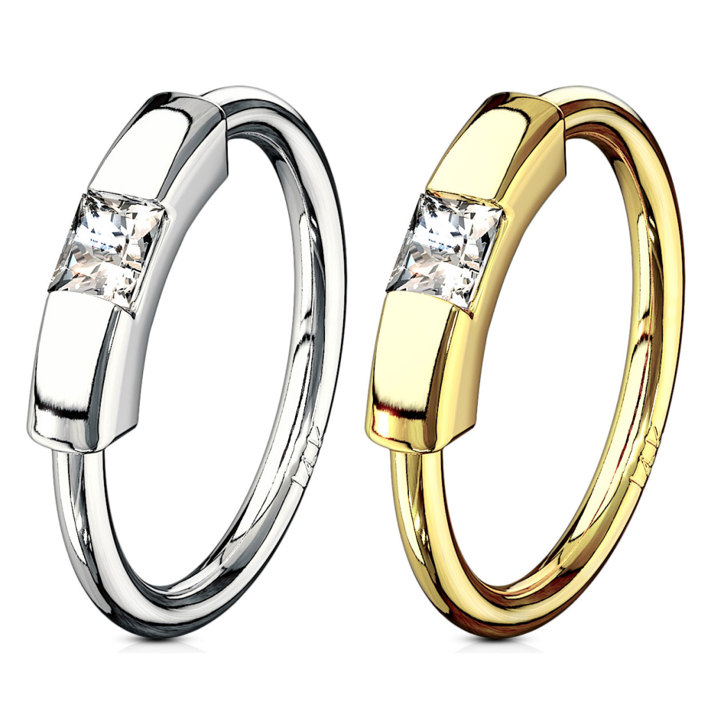 Segmentring af 14 karat guld med firkantet sten Kropspiercing - Danmark