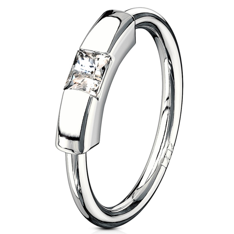 Segmentring af 14 karat guld med firkantet sten Piercinger - Danmark