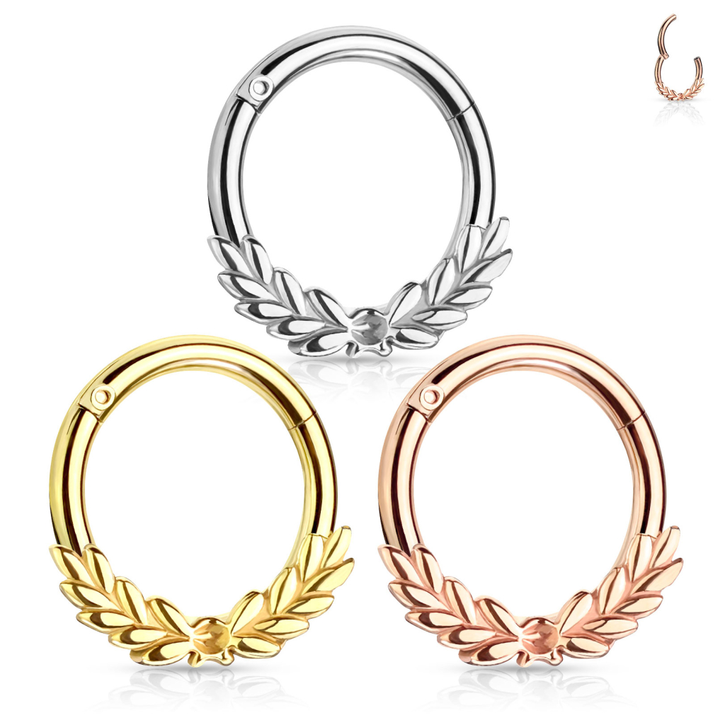 Ring med laurbærkrans og hængsel. Piercing - Danmark