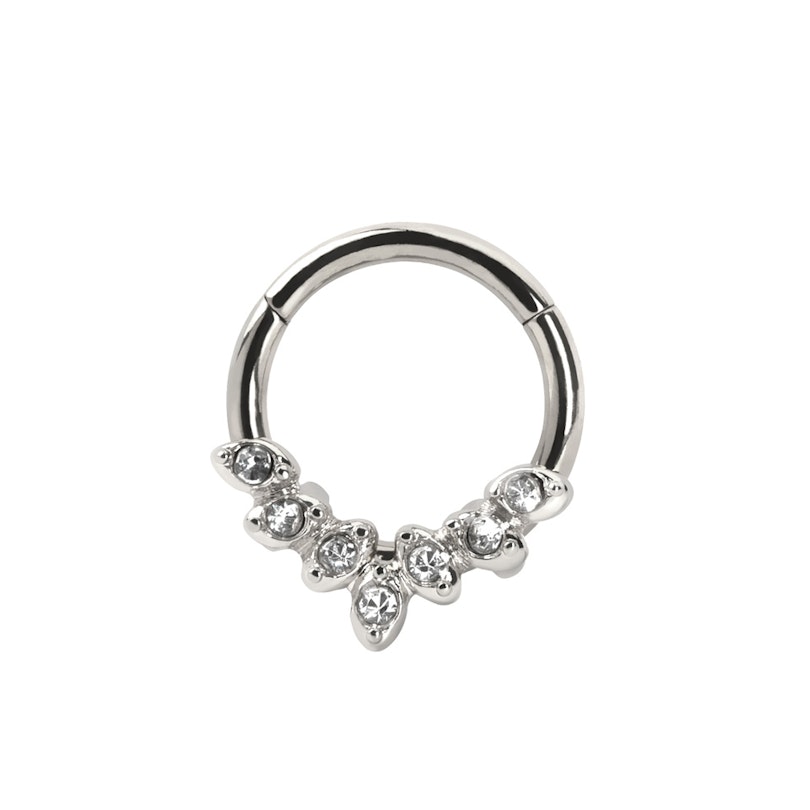 Hængslet ring af kirurgisk stål med 7 stenblade Piercingsmykker - Danmark