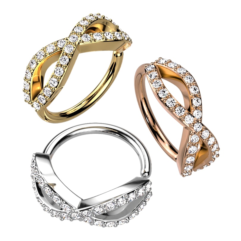 Ring med uendelighedsdesign og to rækker sten Piercingsmykker - Danmark