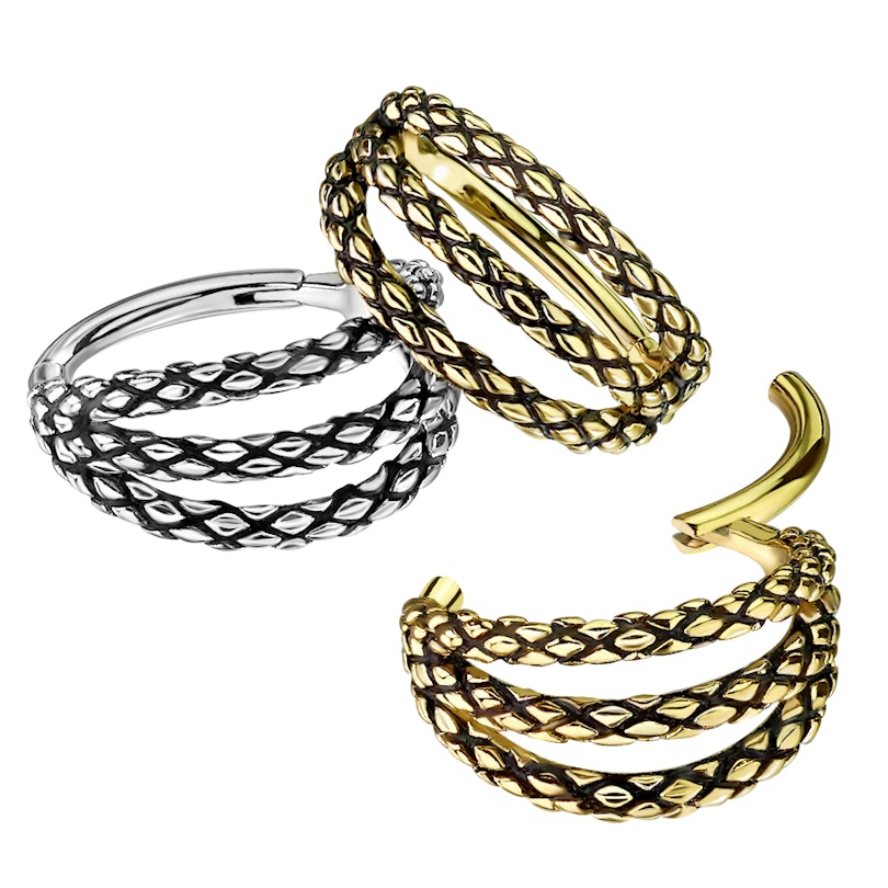Tredobbelt ring med slangeskindsdesign Piercing - Danmark