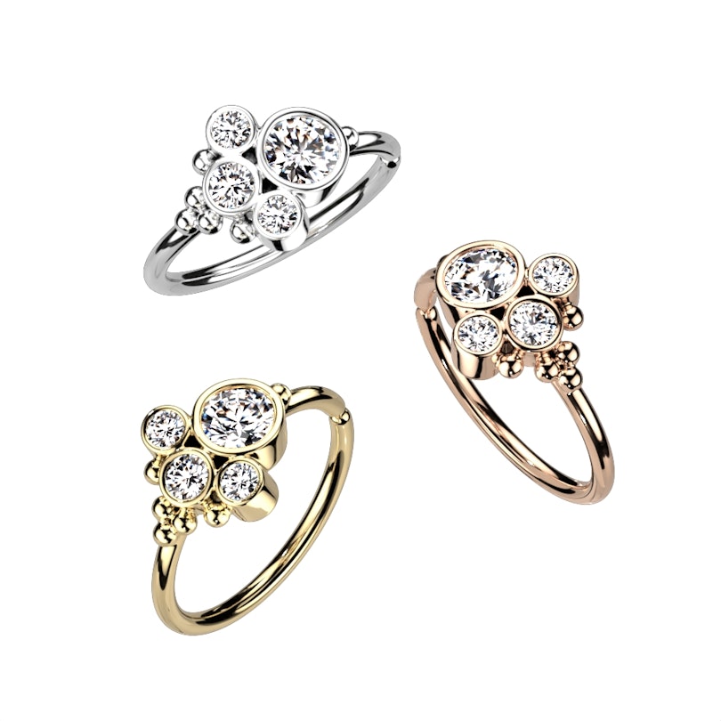 Twist-ring med klynge af runde sten Kropspiercing - Danmark