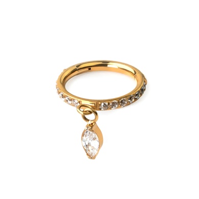 Hængslet titaniumring med sten foran og marquise-skåret vedhæng