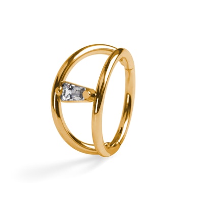 Dobbeltring af titanium forbundet med en sten