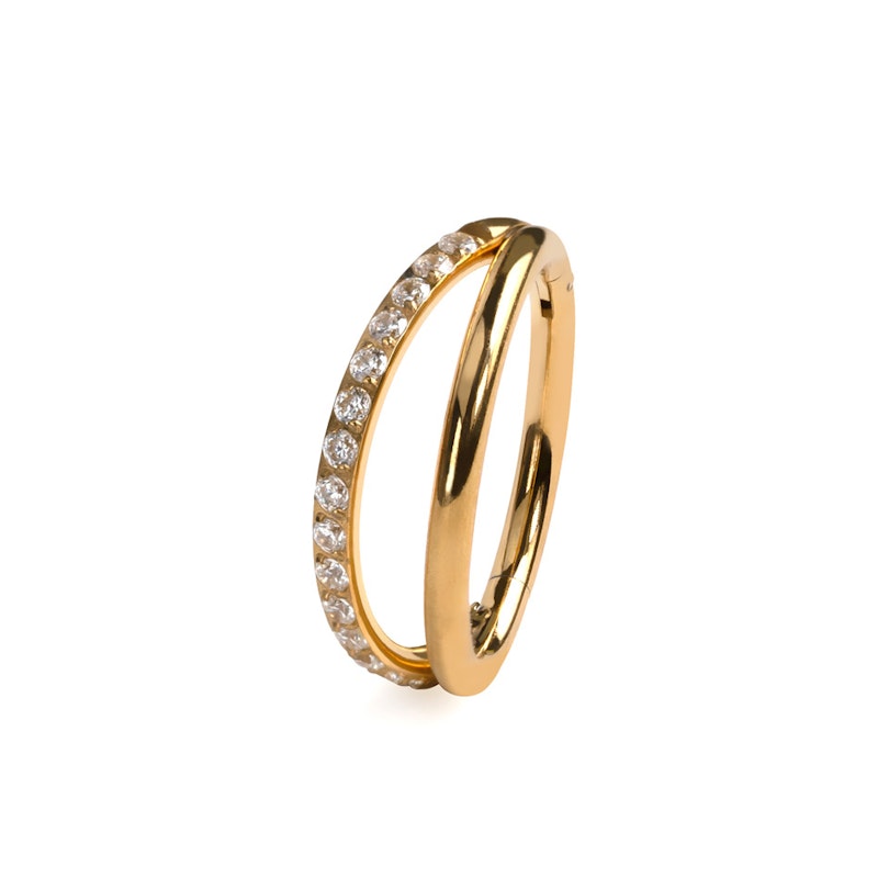 Dobbeltring af titanium med sten på den ene bue Kropspiercing - Danmark