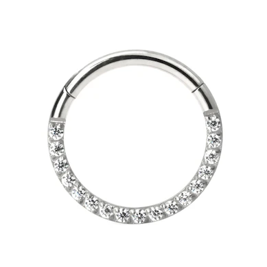 Hængslet ring i titanium med stenrække