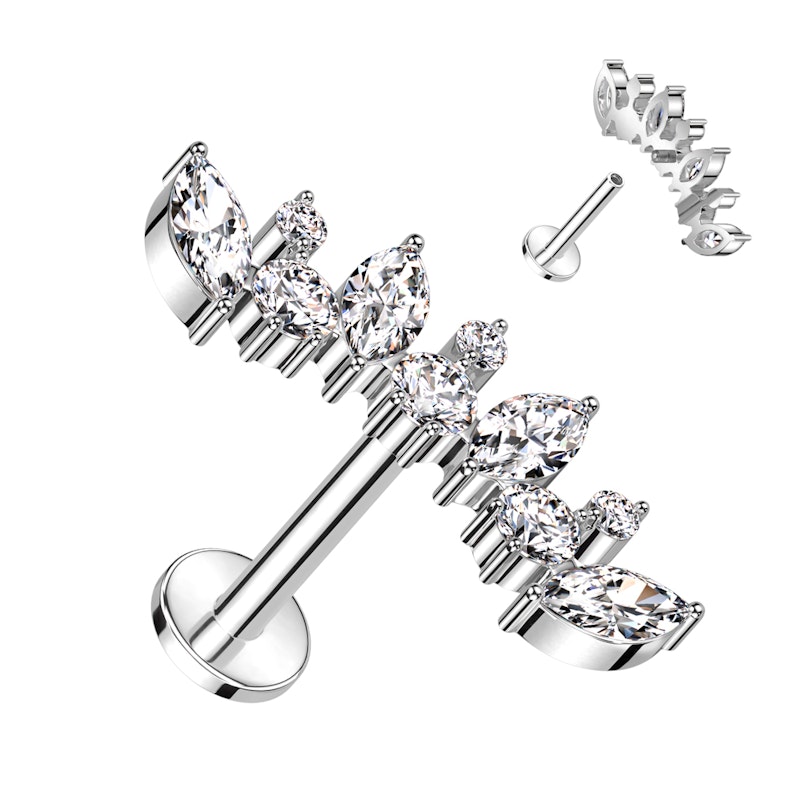 Labret af titanium med marquise-sten og runde sten Piercing - Danmark
