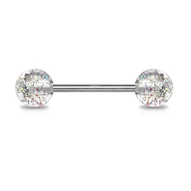 Tungepiercing af titanium med glimmerkugler