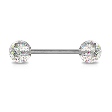 Tungepiercing af titanium med glimmerkugler