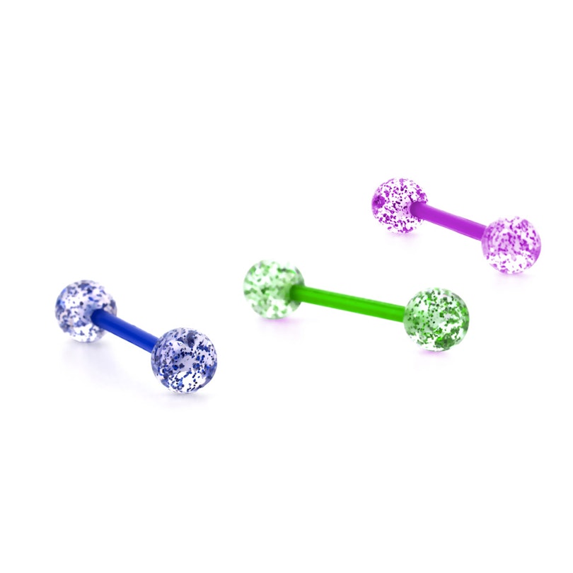 Tungepiercing i bioplast med glimmerflager Piercing - Danmark