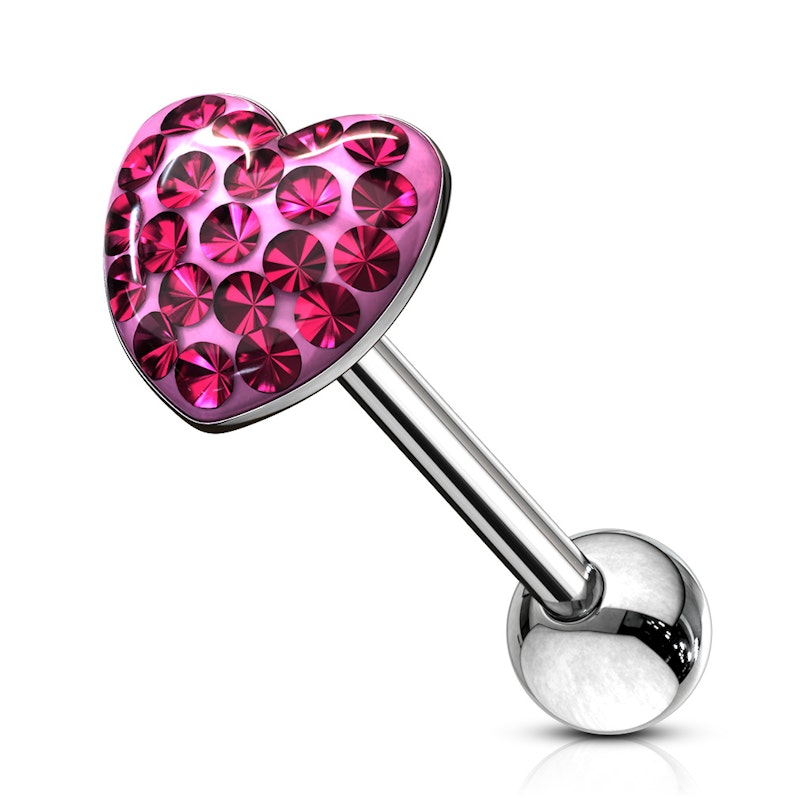 Tungepiercing med stenbesat hjerteformet kugle Piercinger - Danmark
