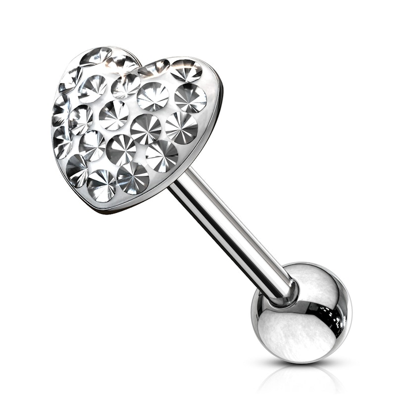Tungepiercing med stenbesat hjerteformet kugle Piercingsmykker - Danmark
