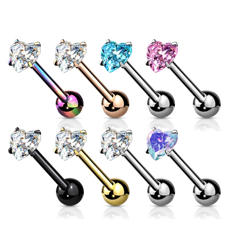 Tungepiercing med grabbefattet hjertesten Kropspiercing - Danmark