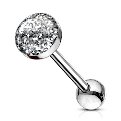 Tungepiercing med glimmerkugle