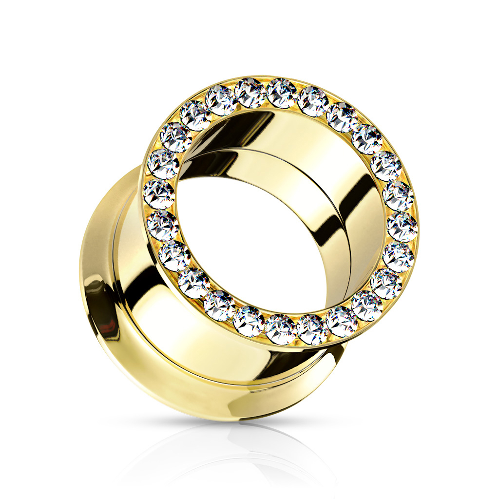 Guldbelagt tunnel med klare sten. Piercingsmykker - Danmark