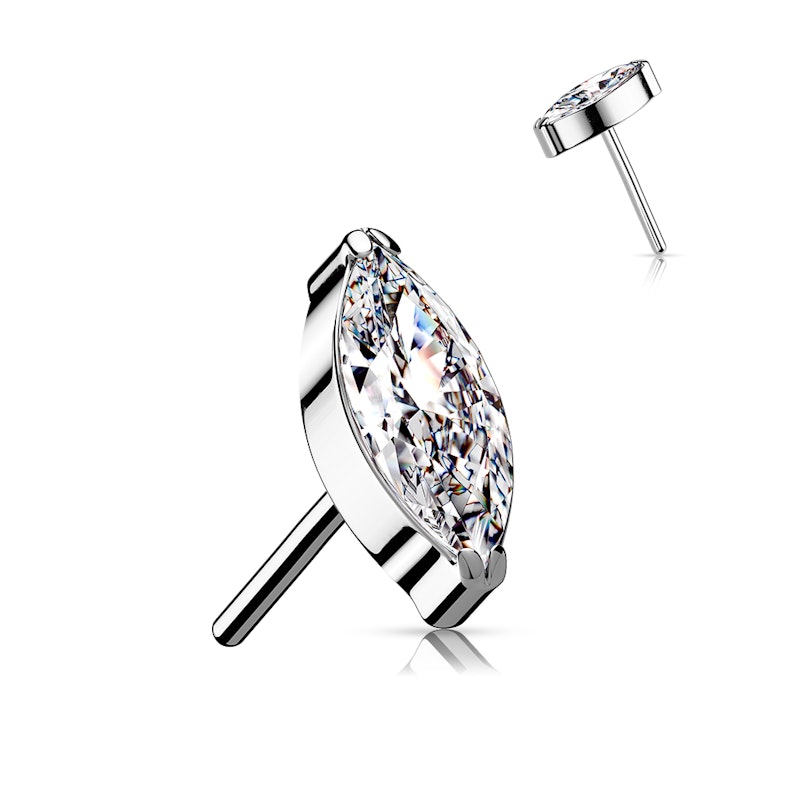 Push-in front af titanium med marquise-formet sten Kropspiercing - Danmark