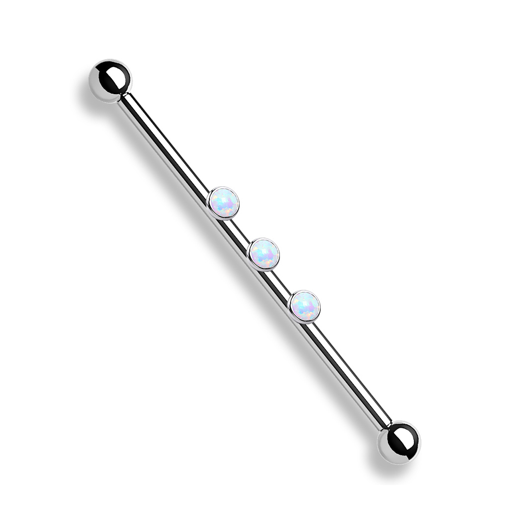 Industrial stav med 3 opalsten og internt gevind Piercing - Danmark