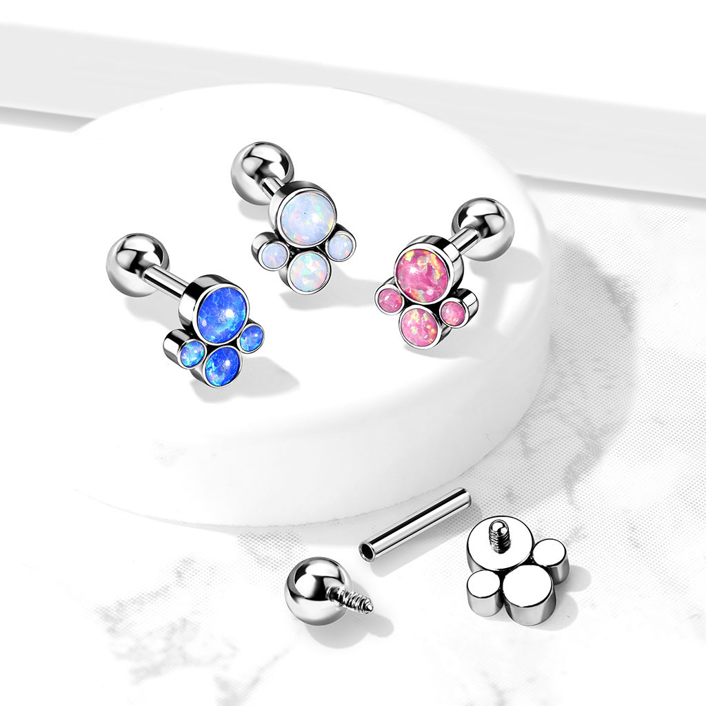 Stav af titanium med indvendigt gevind og 4 opalsten Kropssmykker - Danmark