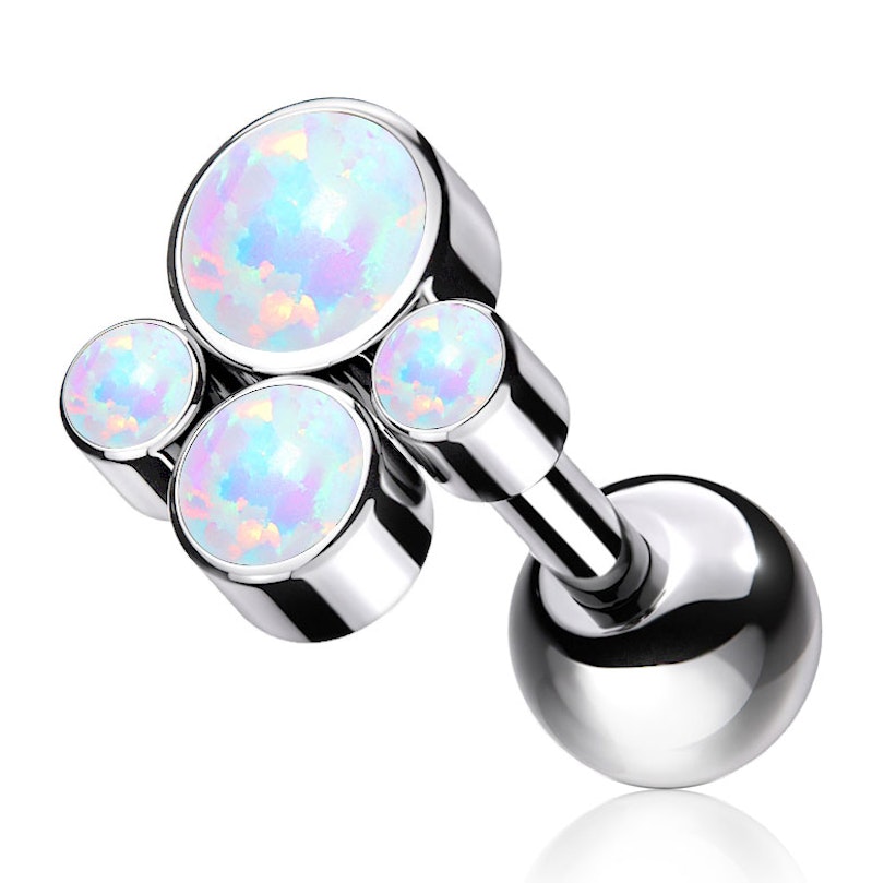 Stav af titanium med indvendigt gevind og 4 opalsten Piercing - Danmark