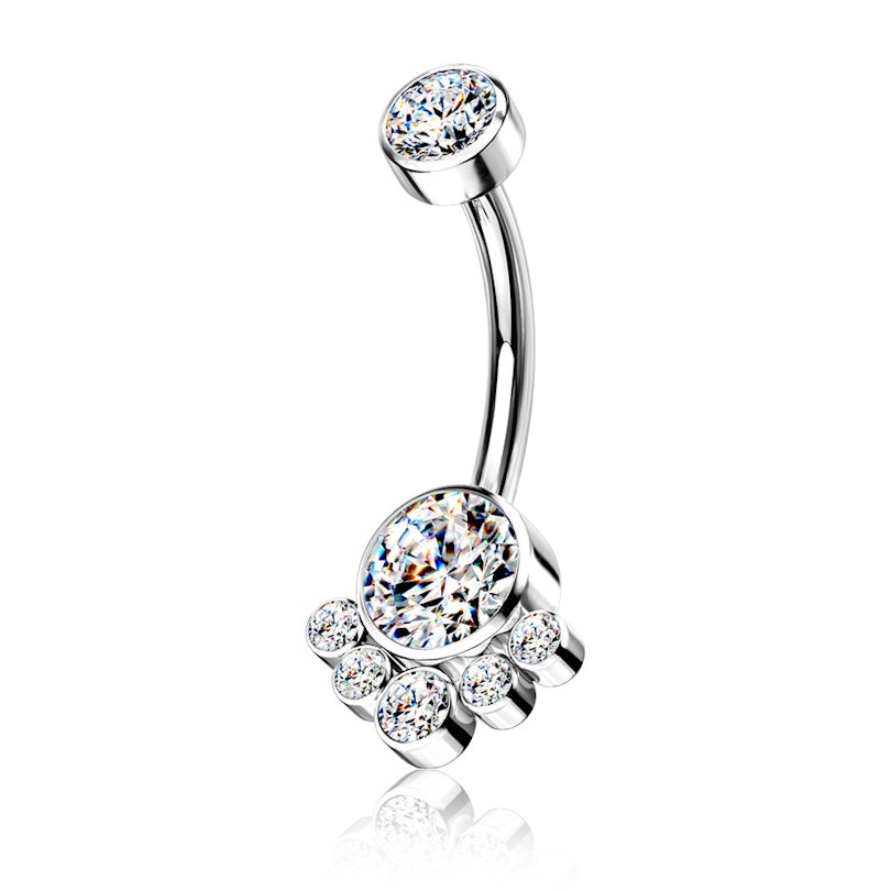 Navlepiercing af titanium med klynge af sten Piercinger - Danmark