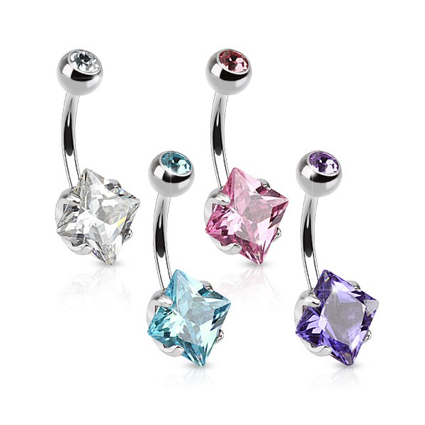 Navlepiercing med firkantet sten Piercingsmykker - Danmark