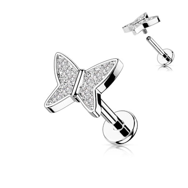 Labret med stenbesat sommerfugl og indvendigt gevind