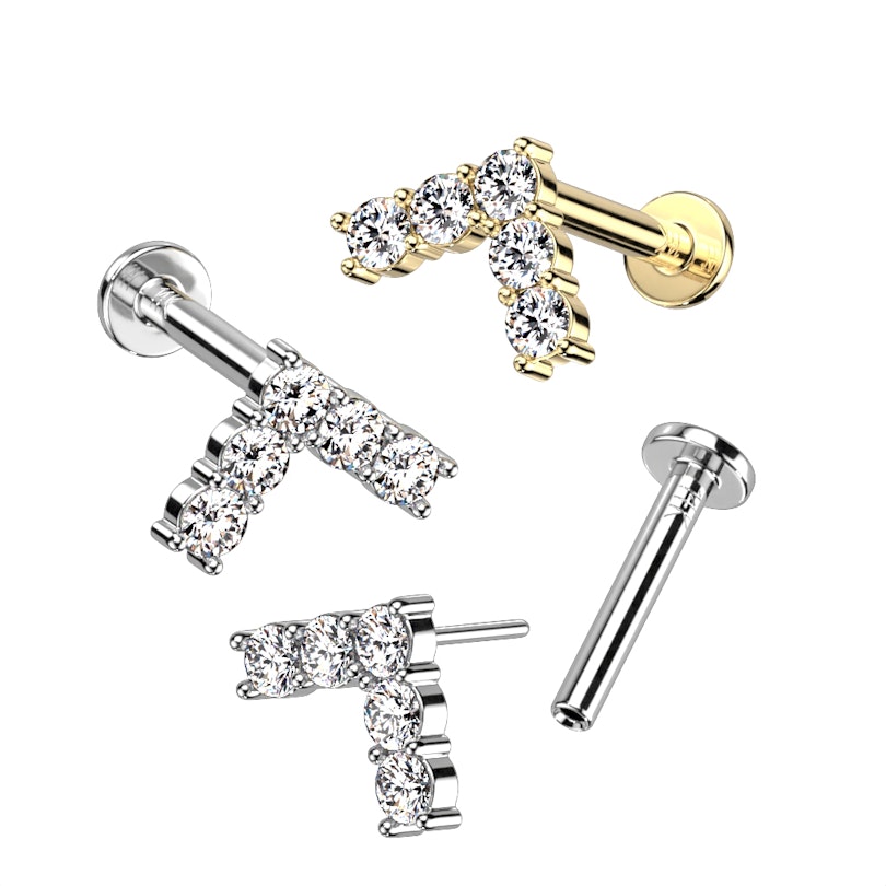 Push-in labret af 14 karat guld med 5 sten i chevron design Piercing - Danmark