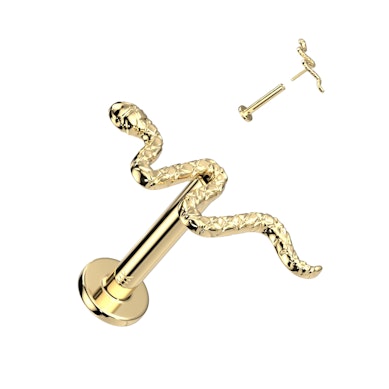 Push-in labret af 14 karat guld med detaljeret slange