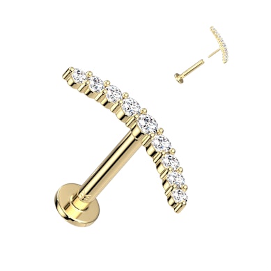 Push-in labret af 14 karat guld med 9 sten i blød bue