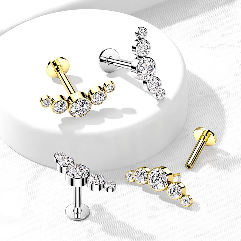 Push-in labret lavet af 14 karat guld med 5 sten Piercingsmykker - Danmark