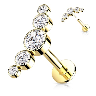 Push-in labret lavet af 14 karat guld med 5 sten