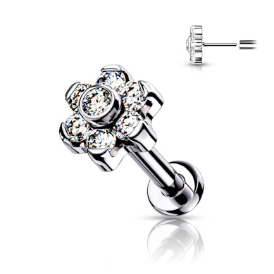 Labret af titanium med push-in blomst af sten