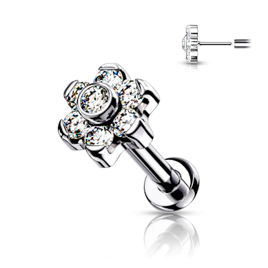 Labret af titanium med push-in blomst af sten