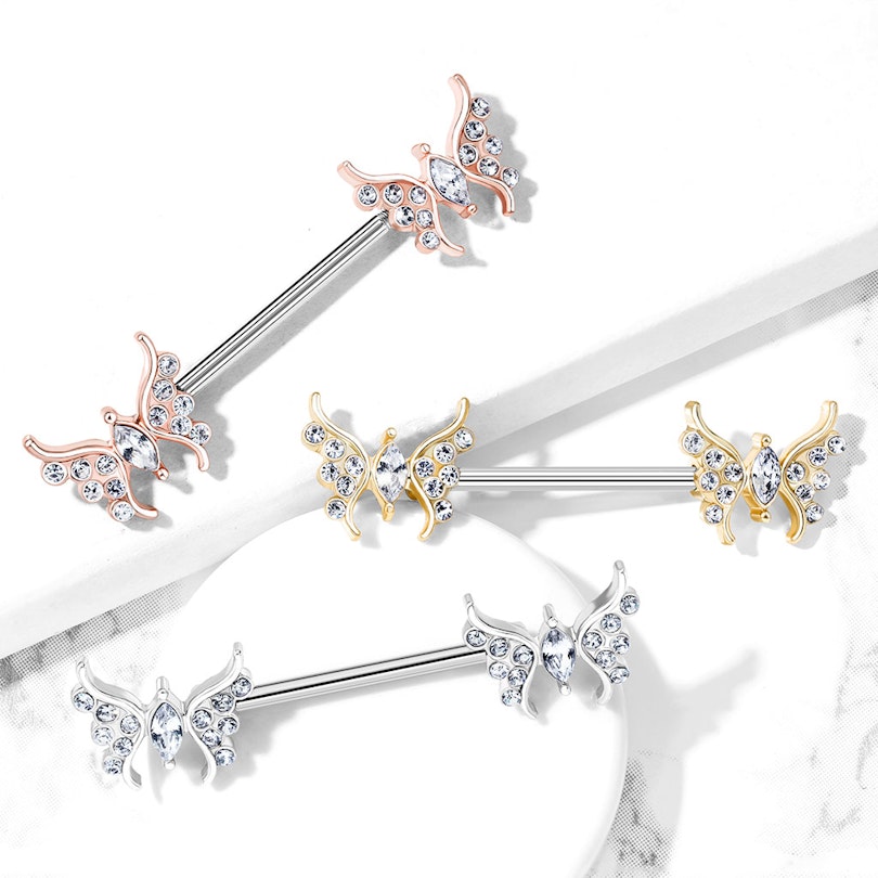Brystpiercing med sommerfugle og sten Kropssmykker - Danmark