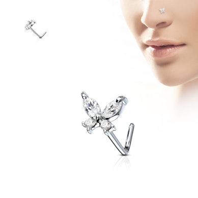 Næsepiercing med sommerfugl af sten