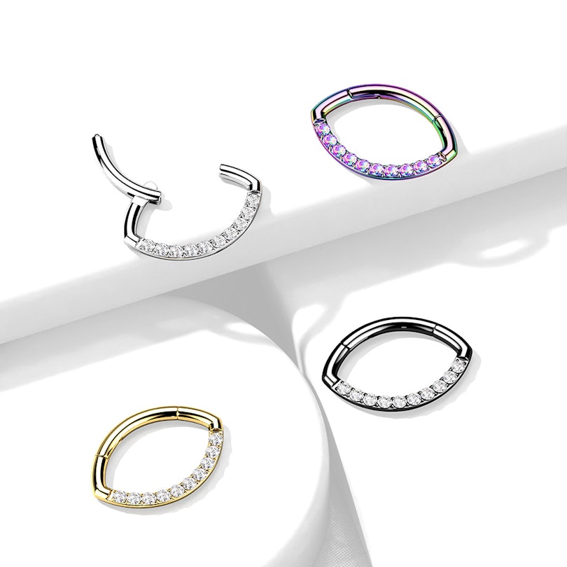 Hængslet oval ring med stenrække Piercinger - Danmark