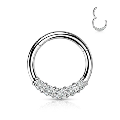 Hængslet ring af kirurgisk stål med fem sten