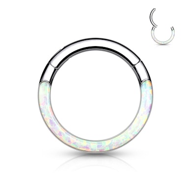 Ring af titanium med hængsel og opalfront