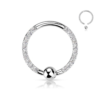 Kuglering af titanium med fremadvendte sten på hver side