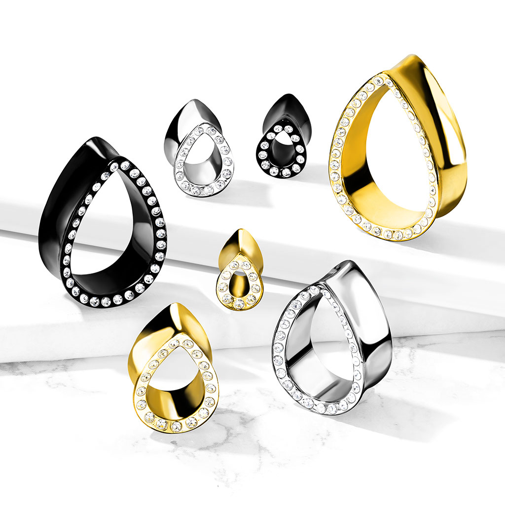 Dråbeformet tunnel med stenkant Piercingsmykker - Danmark