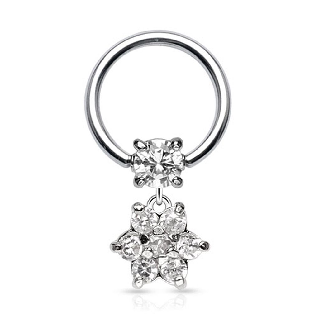 Smuk ring med blomstervedhæng til helix eller intim piercinger