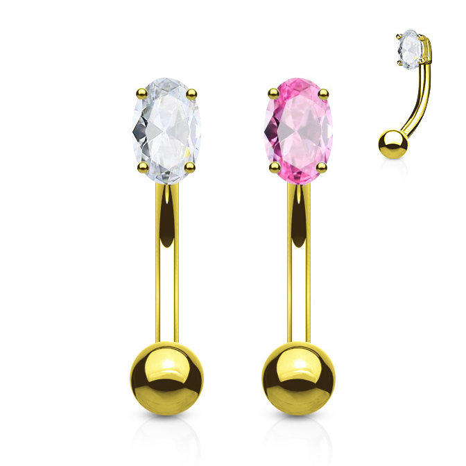 Buet stav af 14 karat guld med sten