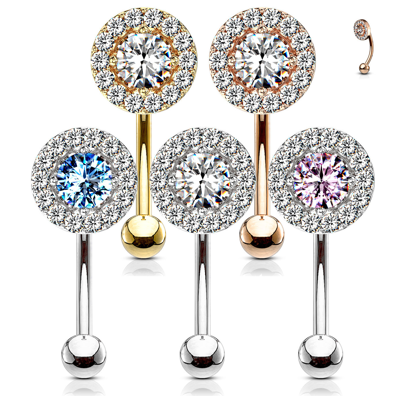 Buet stav med centersten i flere farver