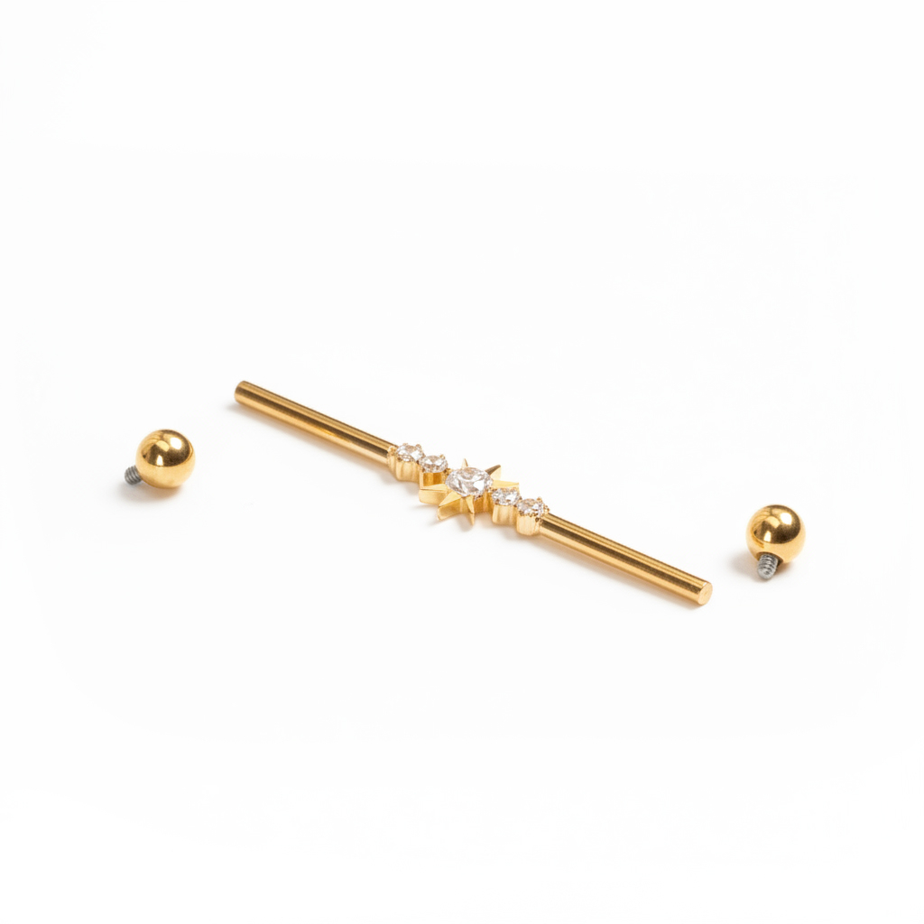 Industrial-stav af titanium med stjerne og sten i midten