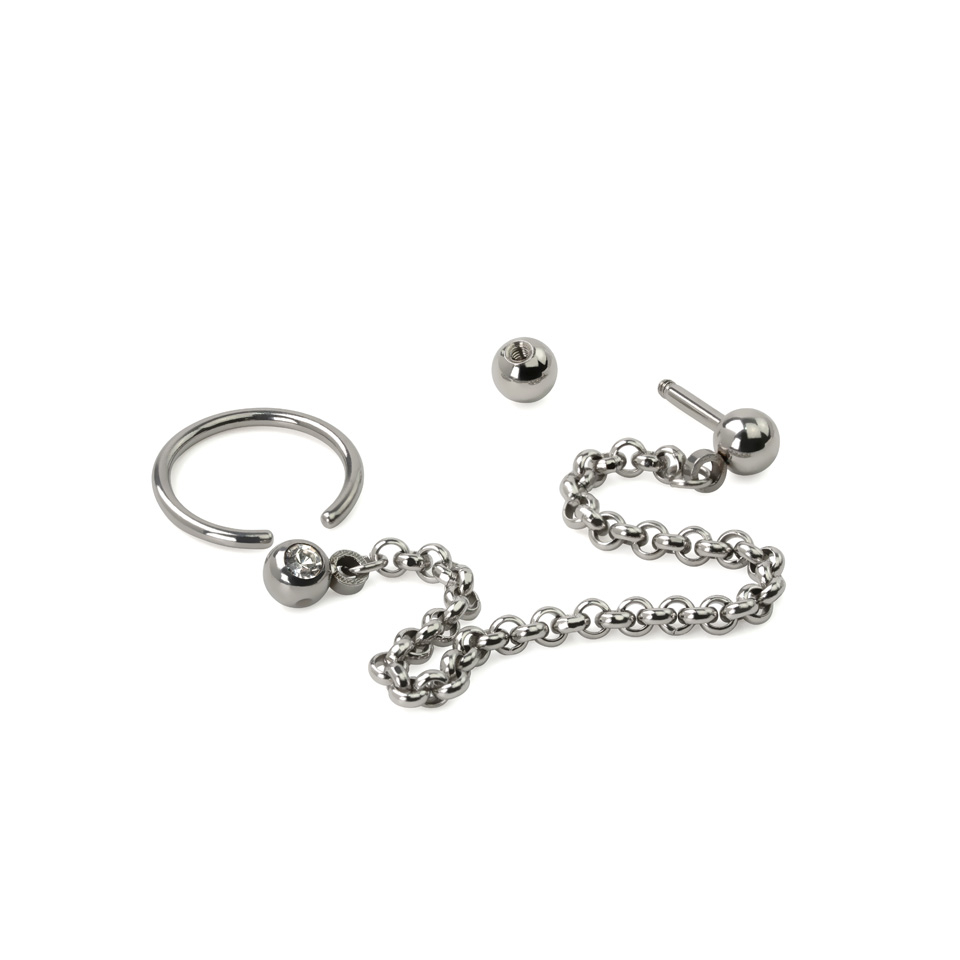 Ring og stav til tragus og helix med kæde