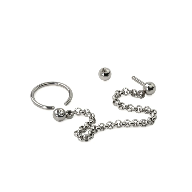 Ring og stav til tragus og helix med kæde